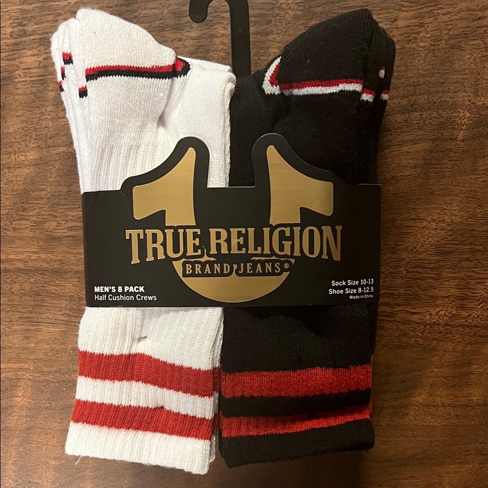 True Religion Men's Casual Socks in Black, White, and Red